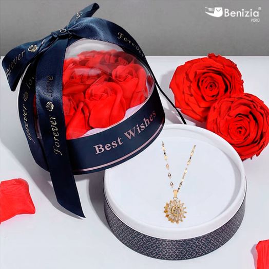 Box Rosas de Amor + Collar Trébol Imantado